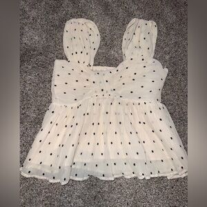 Pink Lily white with black polka dots top. Size small. New, never worn.